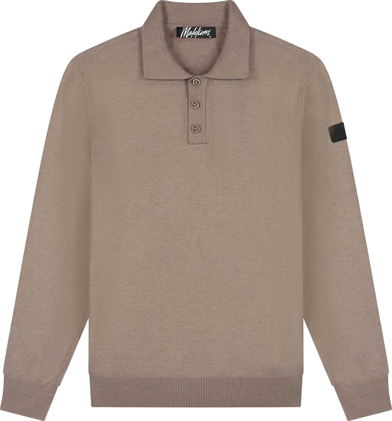 Malelions Knitted Longsleeve Polo MM1-PS25-09 Taupe