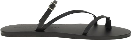 Manebi Black Calf Leather Bos Taurus Flat Sandals