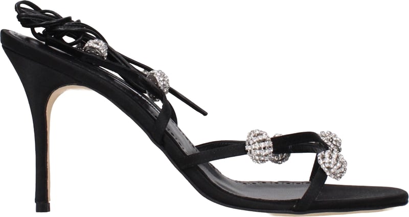 Manolo Blahnik Black Satin Stiletto Heel Sandals