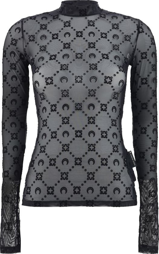 Long-Sleeve Logo Pattern Mesh Top