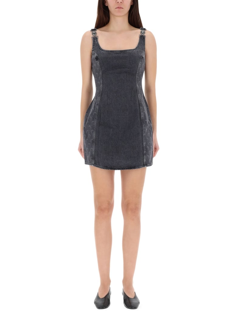 Dark Washed Moon Laser Cotton Mini Dress