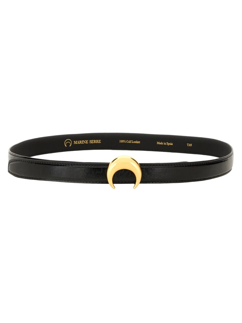 Black Narrow Gold Crescent Buckle Belt