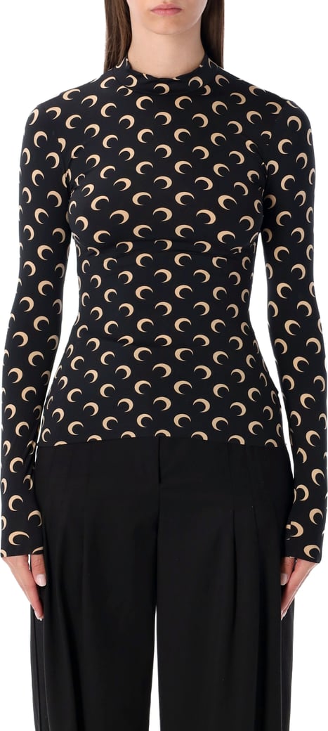 Classic Moon High Neck Ls Top Inverse Tan Black