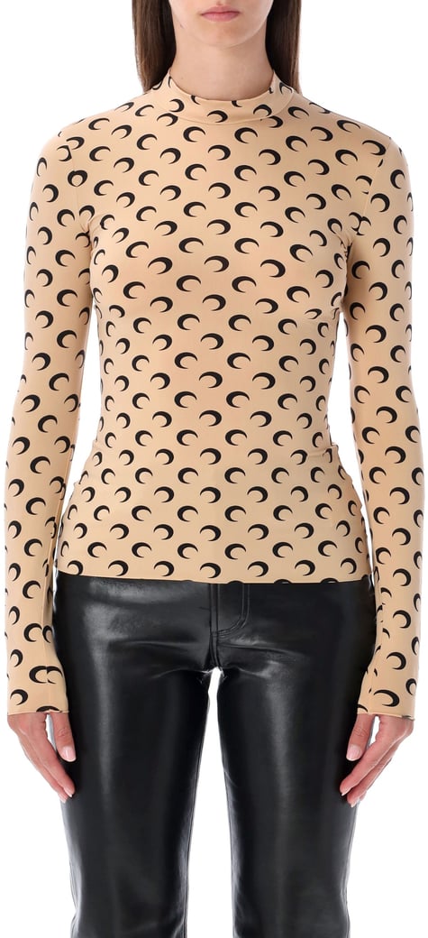 Classic Moon High Neck Ls Top Marrone