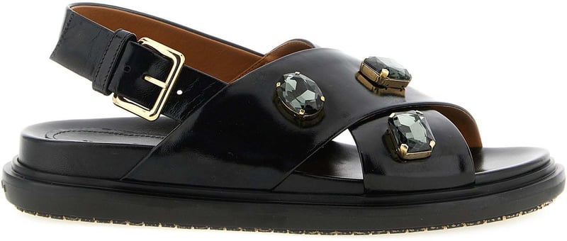 Marni Black Lamb Leather Flat Sandals