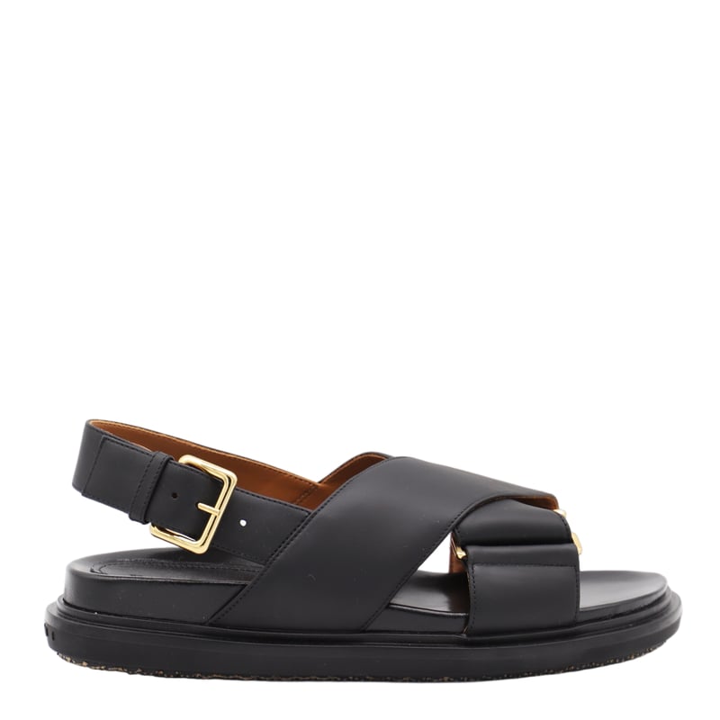 Padded Black Sandals with Gold-tone Hardware Accents