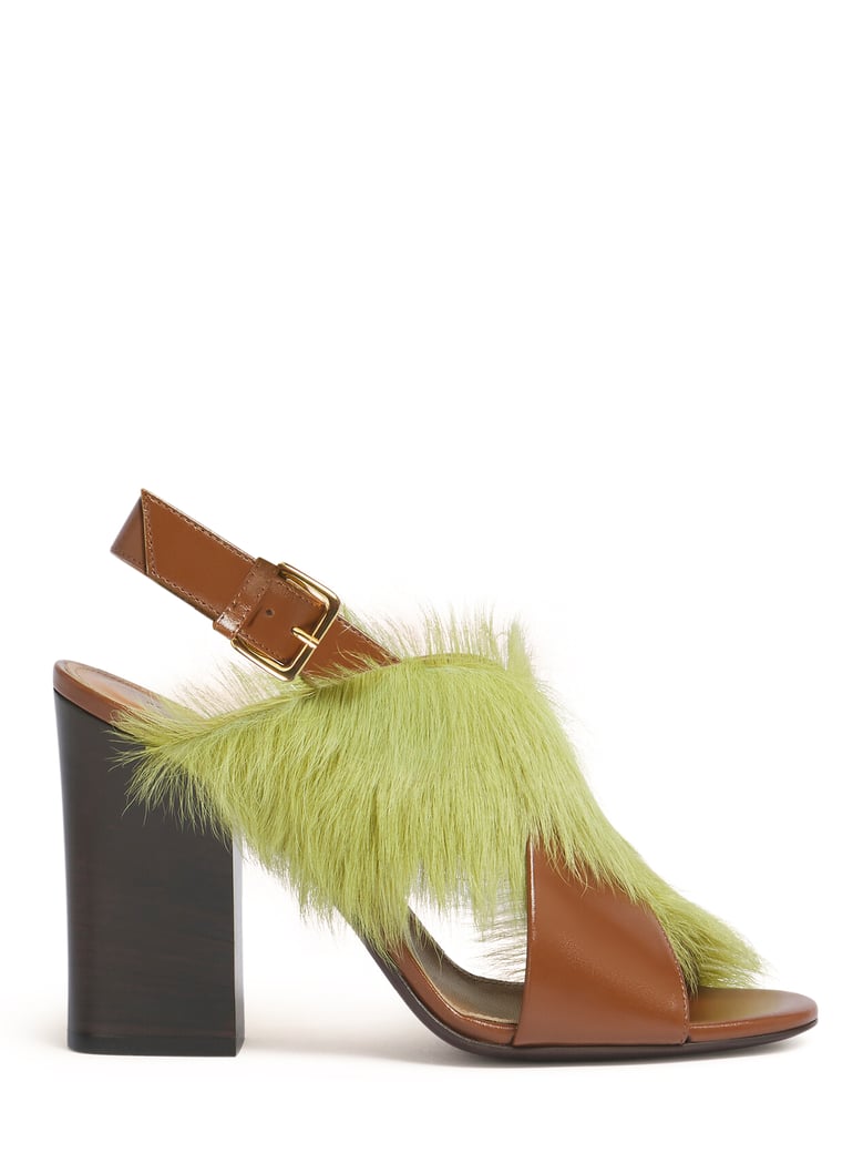 Open-Toe Sandals with Lime Green Fur