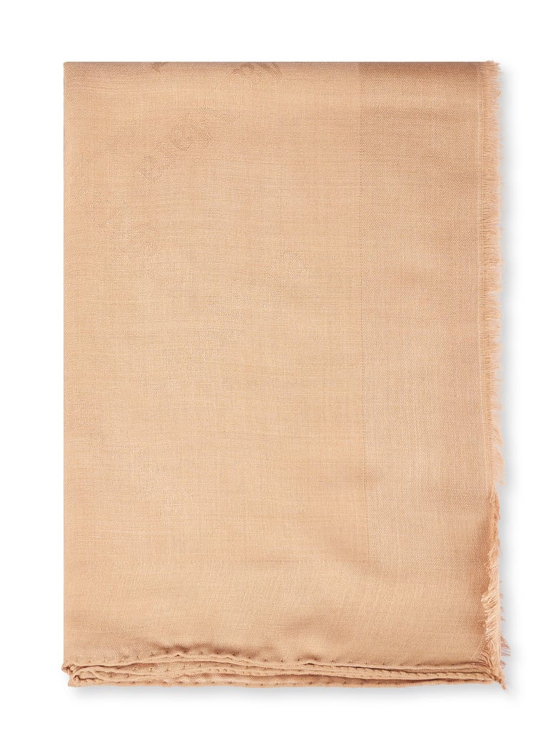 Rectangular Wool-Silk Stola-Foulard in Warm Camel Tone