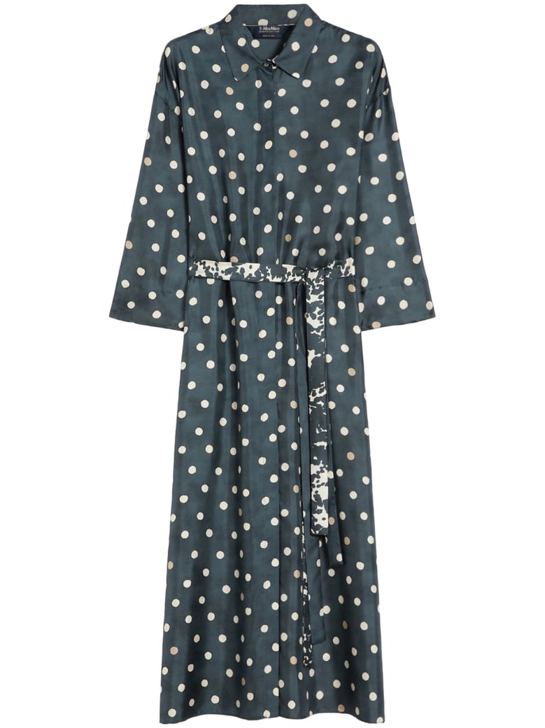 Midi Silk Dress with Polka Dot Pattern