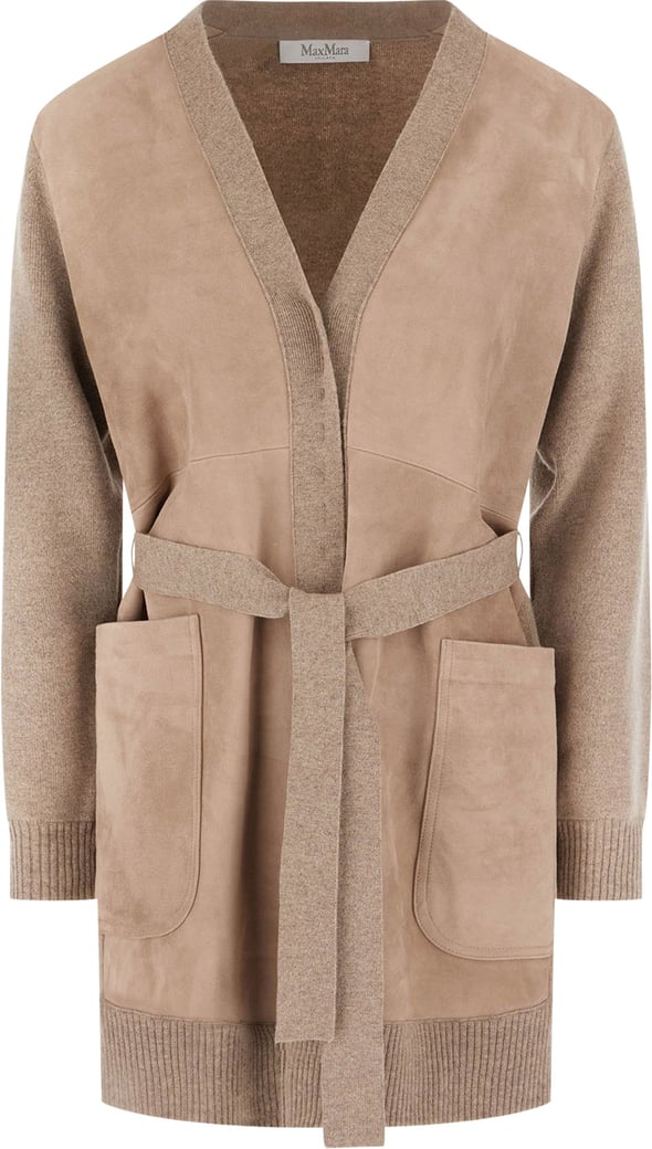 Maxmara Dove grey wool blend and suede cardigan