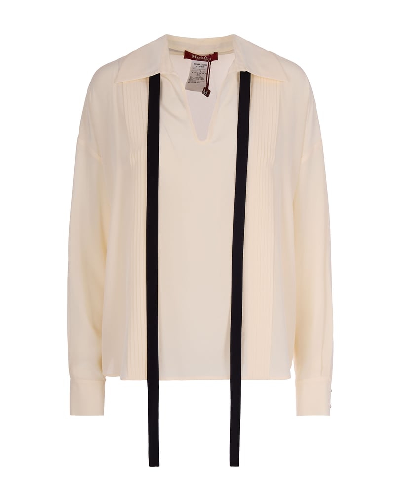Beige Colono Tie Detail Silk Blouse