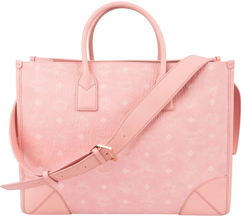 MCM Monogram Visetos Pink Aren Large Tote Handbag