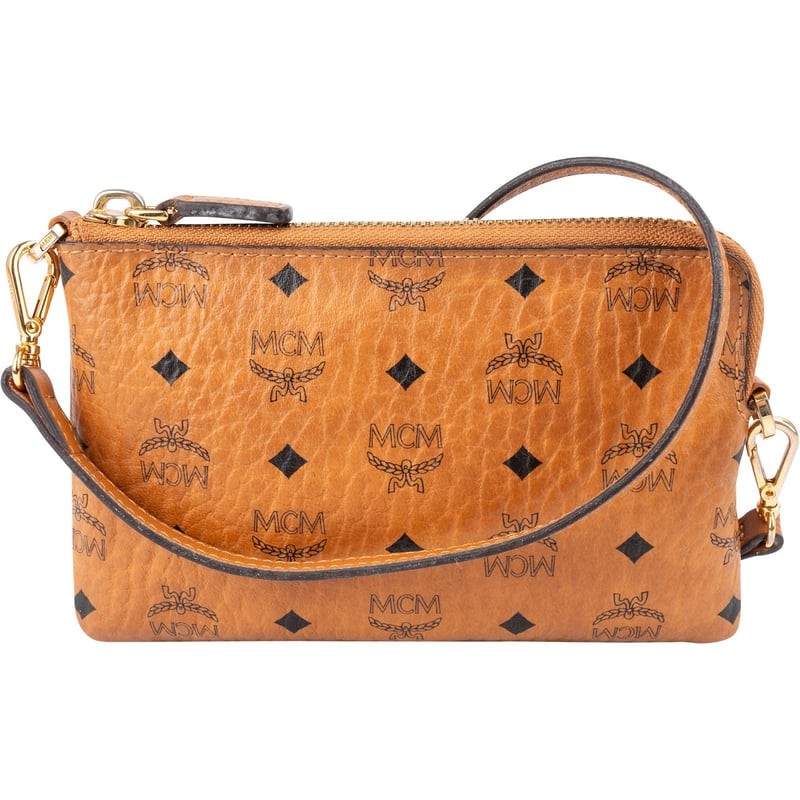 MCM Monogram Visetos Coated Canvas Wristlet Pung Crossbody Bag