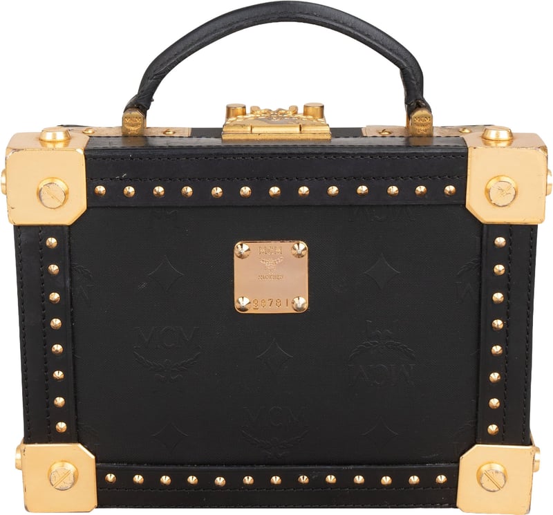 MCM Monogram Visetos Small Coffer Studded Vanity Case Handbag