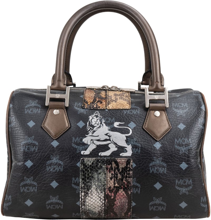 MCM Monogram Visetos Munich Lion Boston 30 Handbag