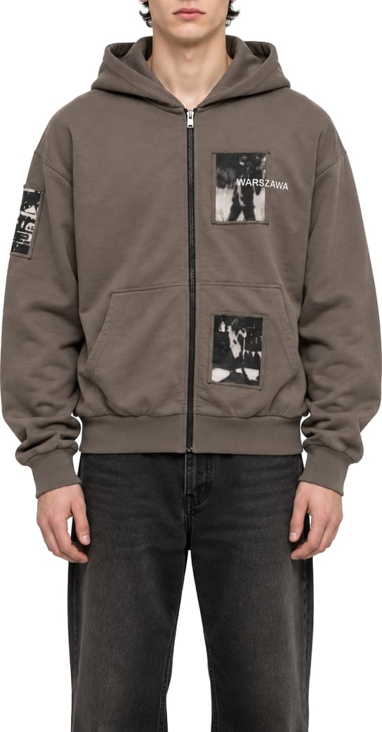 Warszawa patched zipped hoodie cinder black