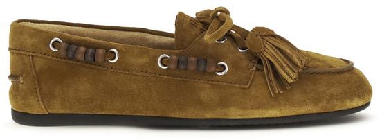 Miu Miu Beige Calf Leather Bos Taurus Slip-On Loafers