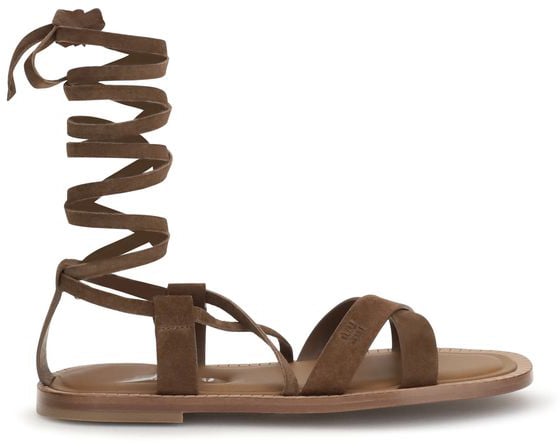 Miu Miu Brown Calf Leather Bos Taurus Strap-On Sandals