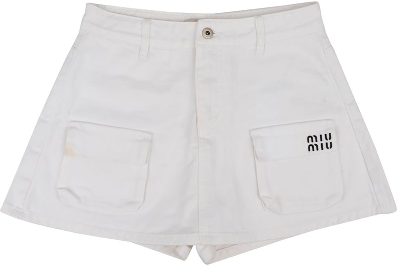 Miu Miu White Cotton Cargo Skirt Shorts (L)