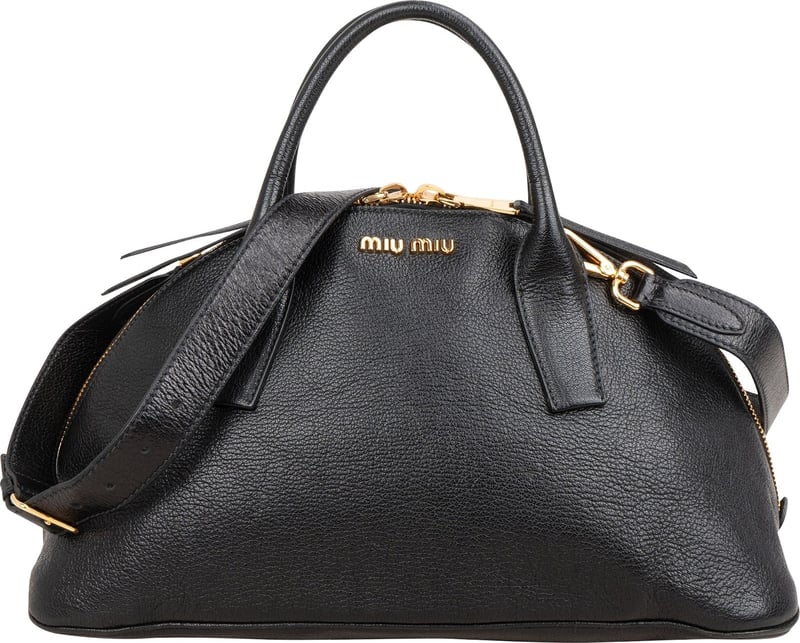 Miu Miu Black Madras Leather Dome Satchel Handbag