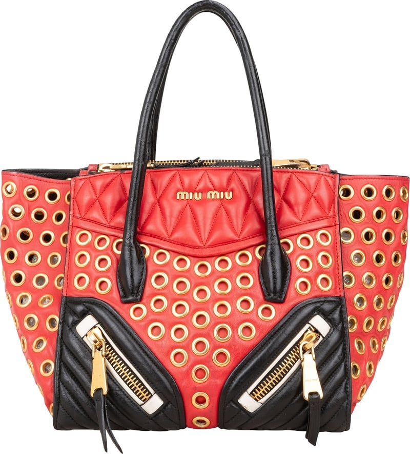 Miu Miu Bicolor Leather Biker Tote Handbag