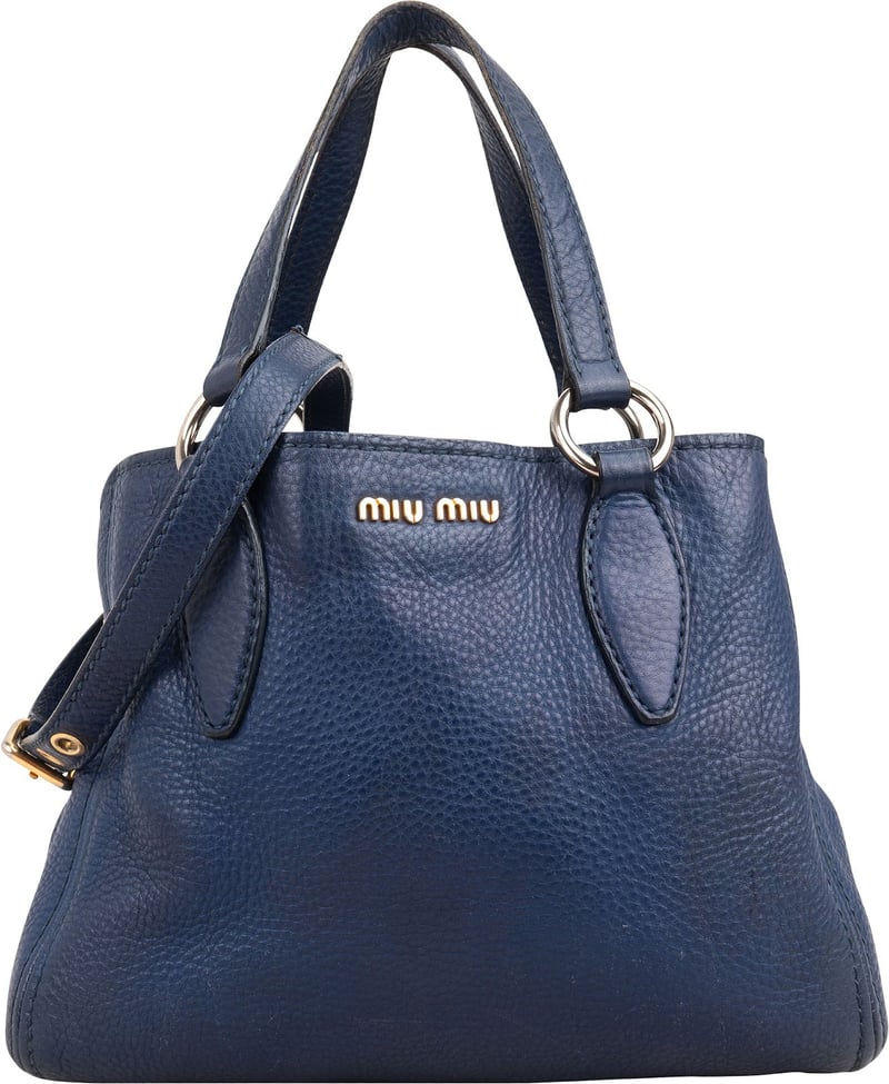 Miu Miu Blue Vitello Daino Leather Tote Handbag
