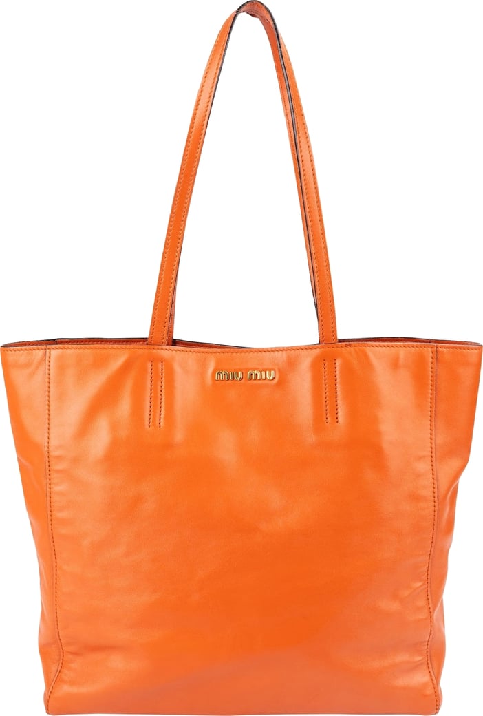 Miu Miu Orange Soft Calfskin Tote Shoulder Bag