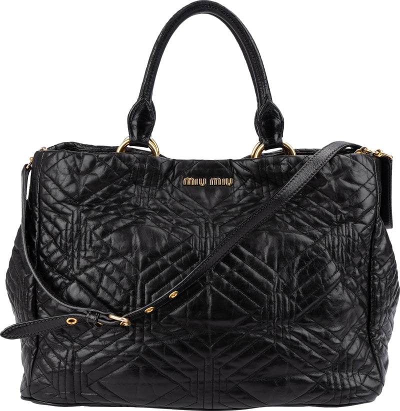 Miu Miu Black Matelassé Nappa Leather Tote Handbag