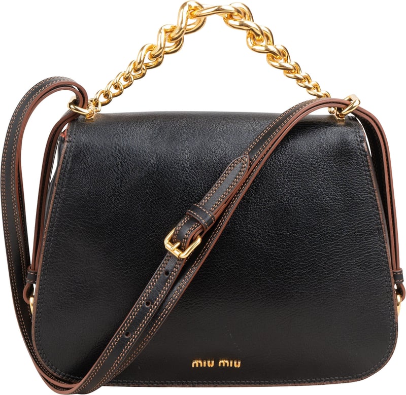 Miu Miu Black Calfskin Chain Handle Shoulder Handbag