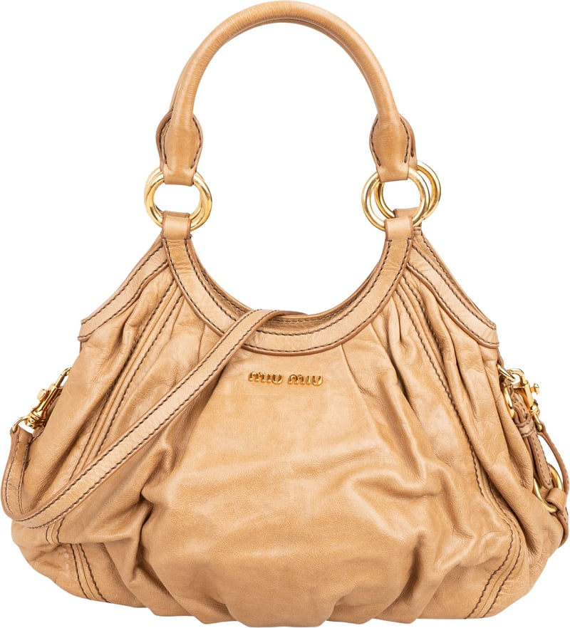 Miu Miu Beige Vitello Lux Leather Hobo Shoulder Bag