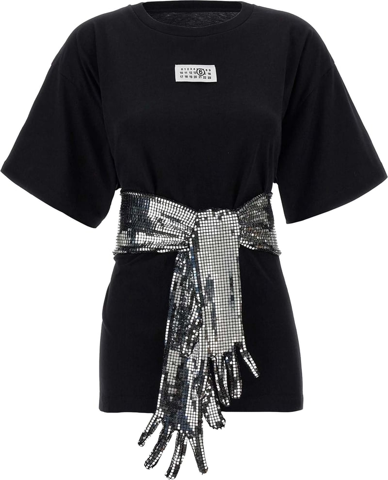 Short-Sleeve Black T-Shirt with Disco-Style Gloves