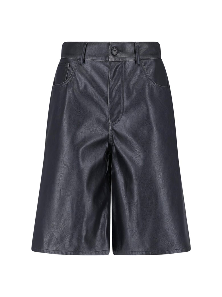 Black Faux Leather Five-Pocket Knee-Length Shorts