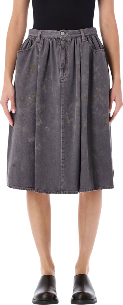 Wide Denim Skirt Black Wash