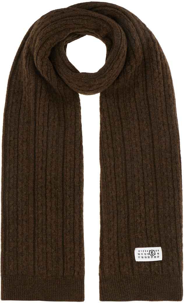 Mm6 Maison Margiela Chocolate stretch wool blend scarf