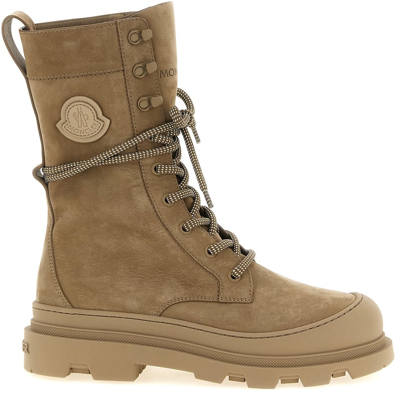 Moncler Beige Leather Lace-Up Boots