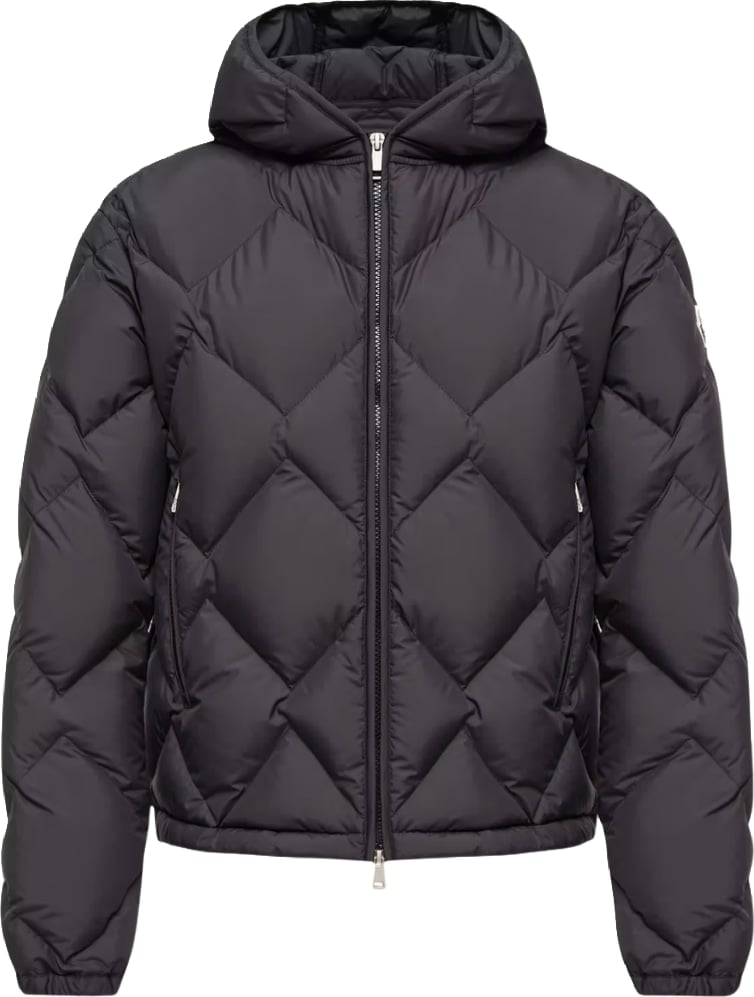 Moncler Arvouinne Short Down Jacket with Triangle Quilting Hood Black
