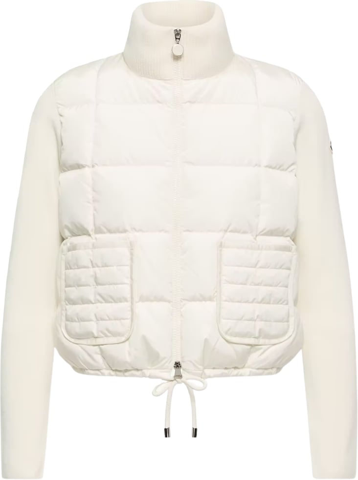 Moncler Square-Quilted Padded Wool Zip-Up Cardigan White