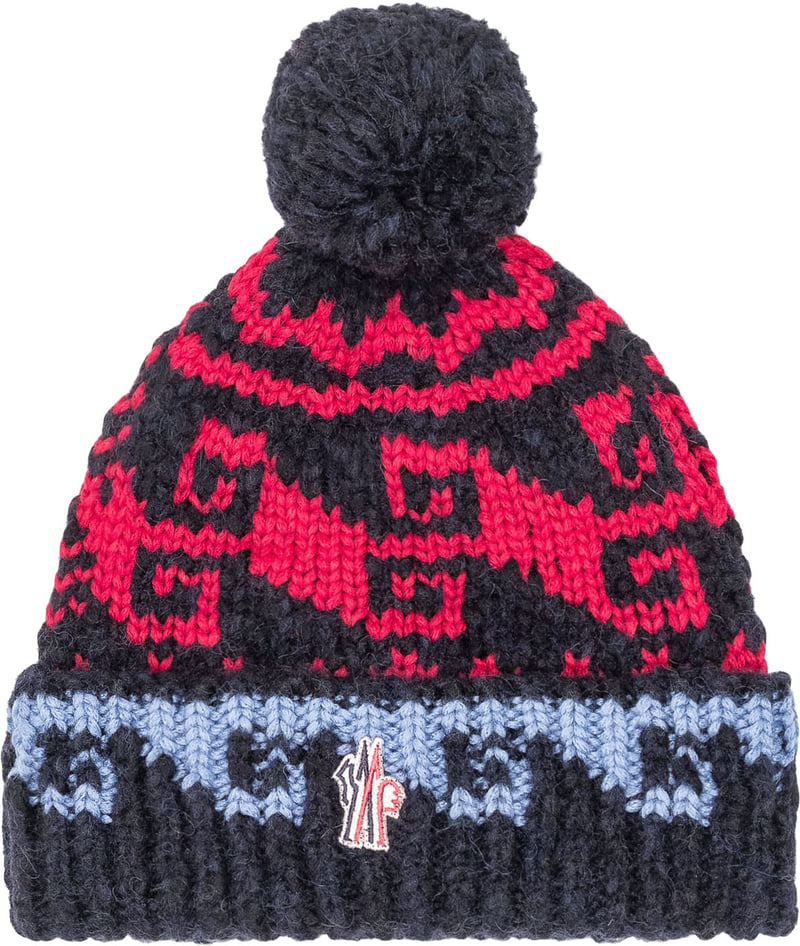 Berretto in Maglia con Pompon e Motivo Geometrico