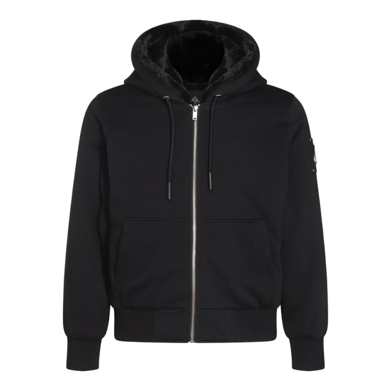 Hooded Black Jacket with Ribbed Cuffs