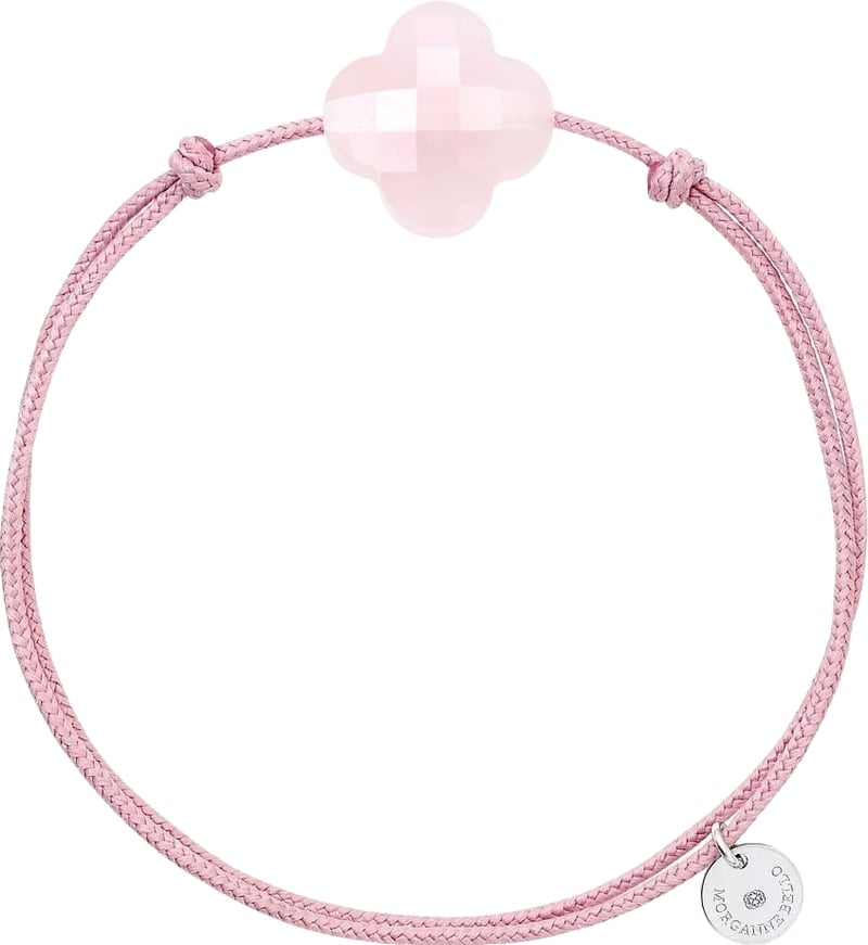 Morganne Bello Armband 1015x64B122 Powdery Pink Clover Quartz with Pink Cord