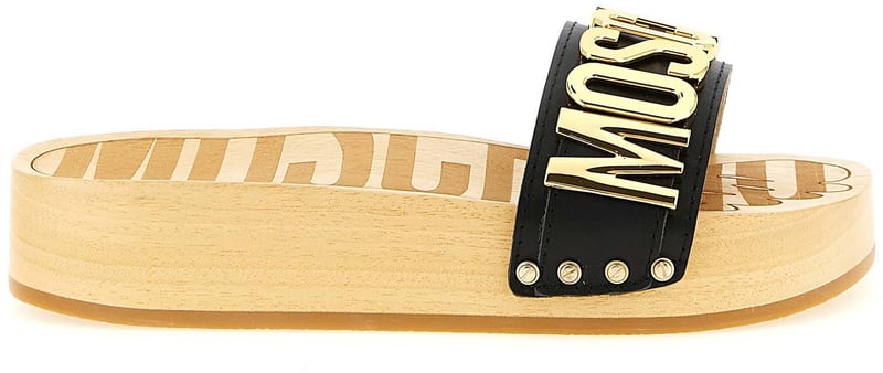 Moschino Black Calfskin Slides