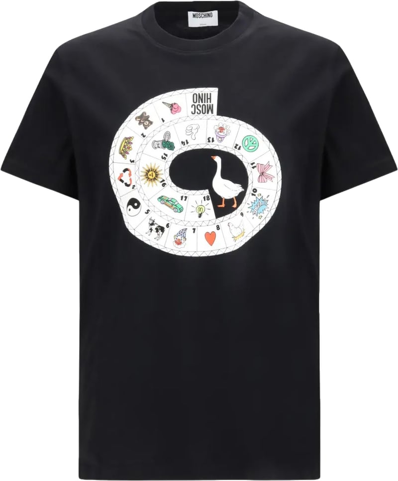 Graphic Spiral Design T-Shirt With Iconic Moschino Print