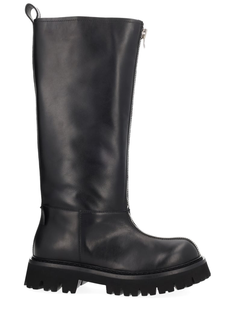 Black Zipper Lamb Leather Platform Boots