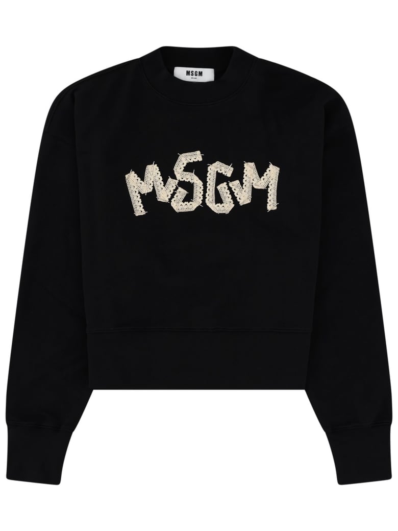 Cropped Textured Logo Cotton Sweatshirt