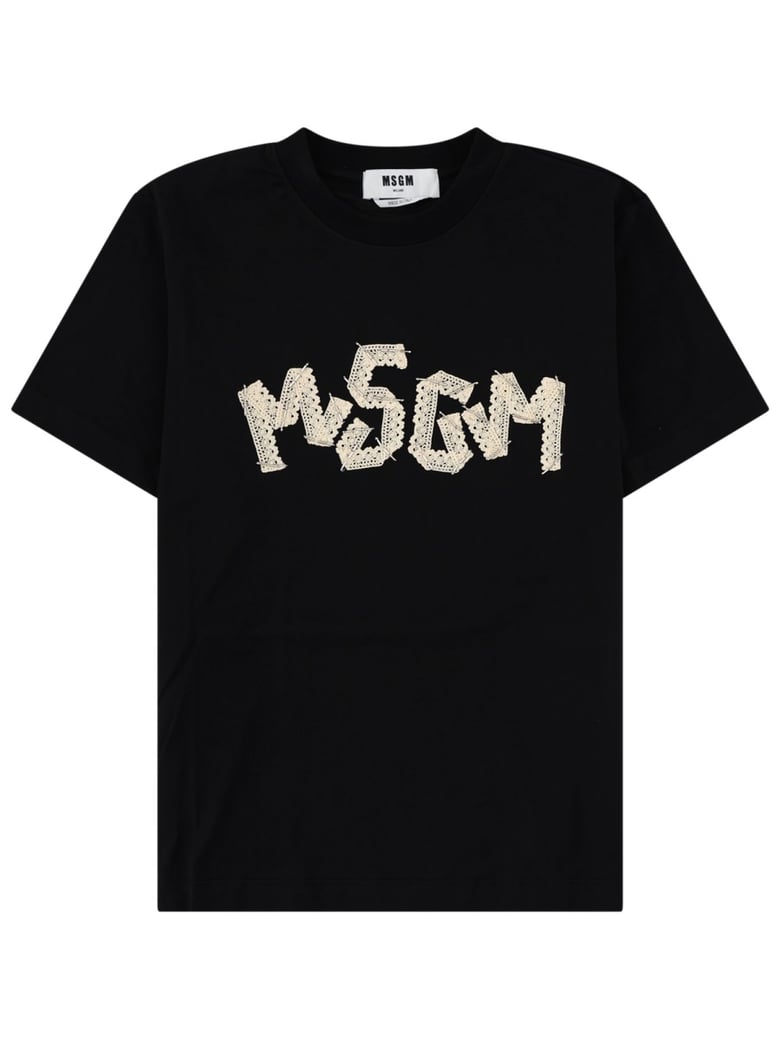 Lace Embroidered Logo Cotton T-Shirt