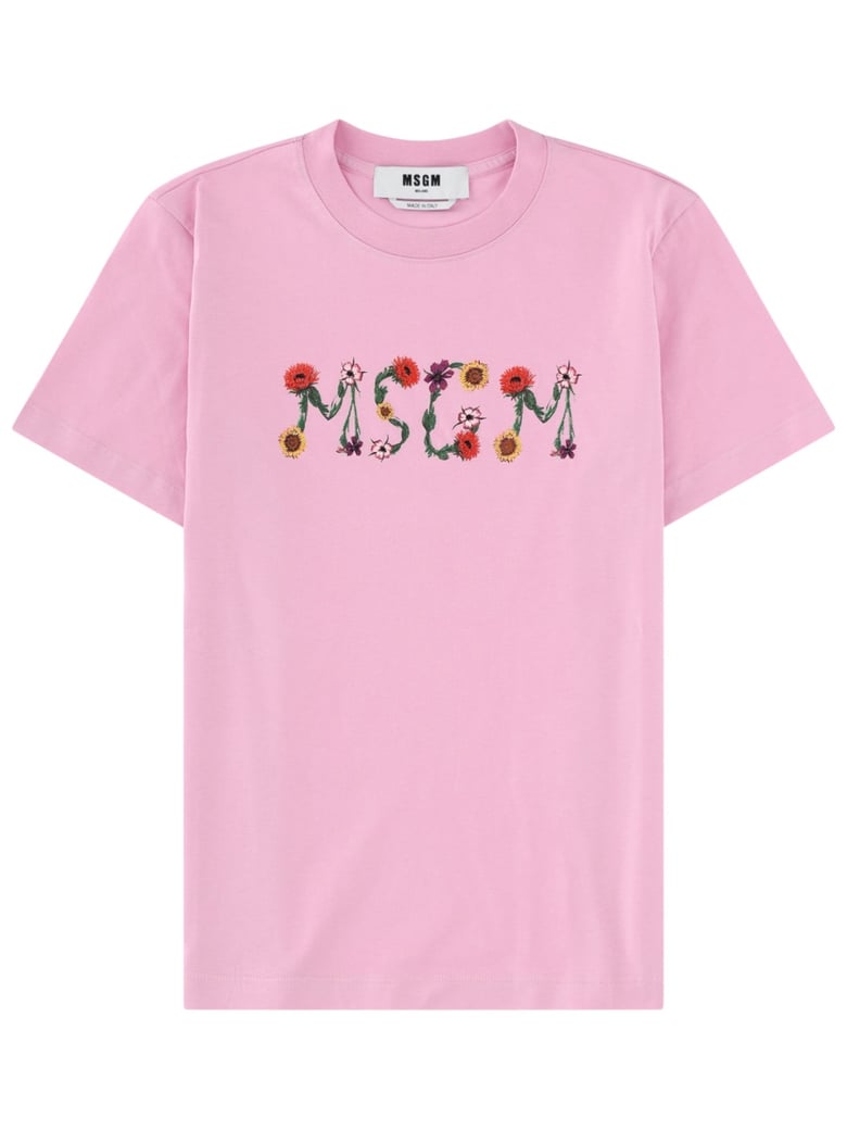 Soft Pink Chest Floral Logo T-Shirt