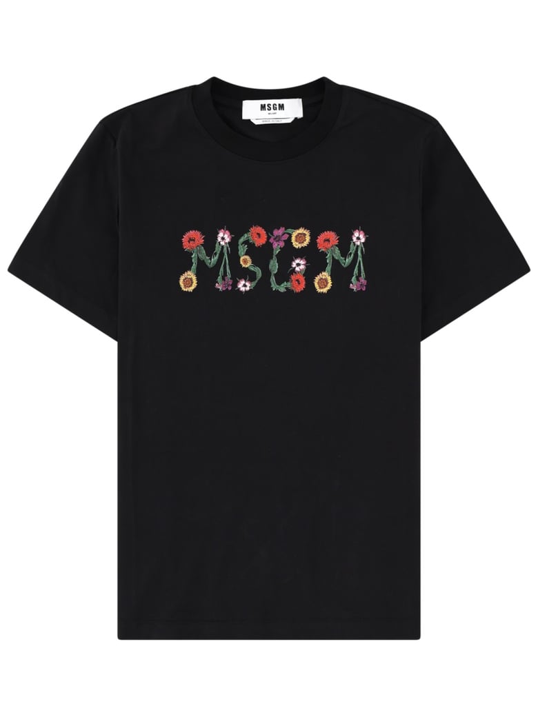 Floral Logo Cotton Crewneck T-Shirt
