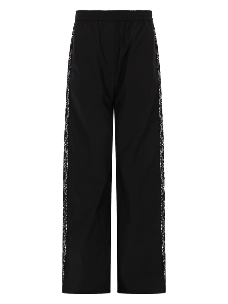 Lace Accents Cotton Straight-Leg Pants