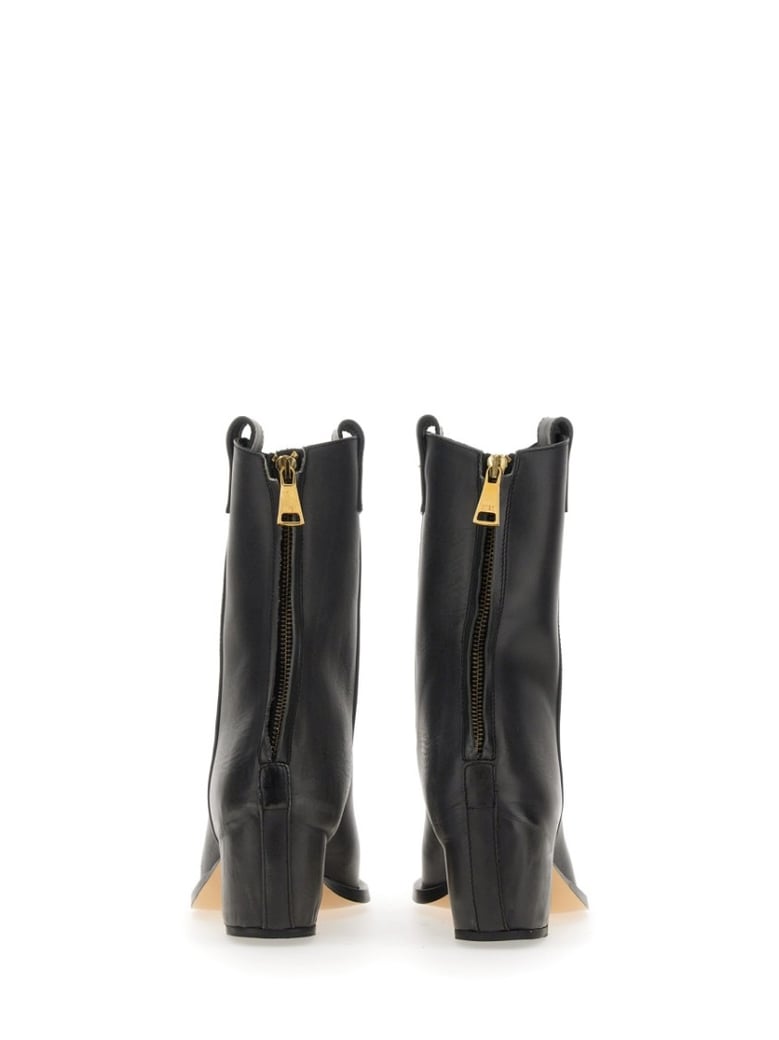 Pointed Toe Leather Boots With Block Heel