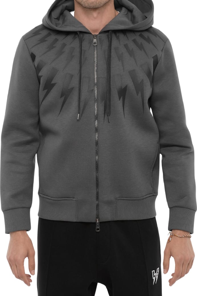 Neil Barrett Slim Fit Men's Zip-Up Hoodie Grey